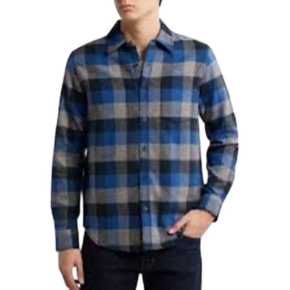 AG Aiden $188 Plaid Flannel Button-Up Cotton Twill Woven Shirt Size S